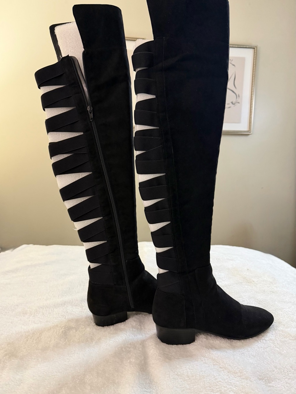 Nine West Black Over-the-Knee Suede Boots with Ladder Cutouts